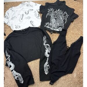 Women Tops Bundle 4 pcs M - Crop Goth Grunge Alt Emo Streetwear Black Graphic